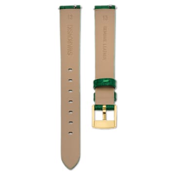 13mm watch strap, Leather with stitching, Green, Gold-tone finish - Swarovski, 5674169