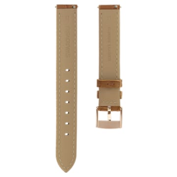 17mm watch strap, Leather with stitching, Brown, Rose gold-tone finish - Swarovski, 5674173