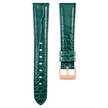 17mm watch strap, Leather with stitching, Green, Rose gold-tone finish - Swarovski, 5674195