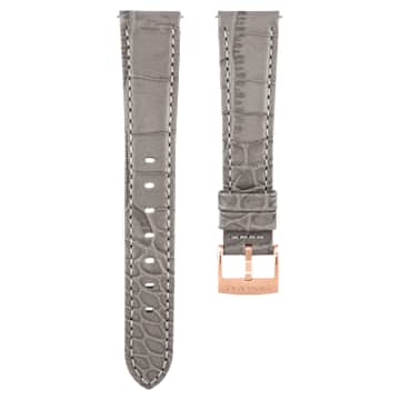 17mm watch strap, Leather with stitching, Gray, Rose gold-tone finish - Swarovski, 5674196