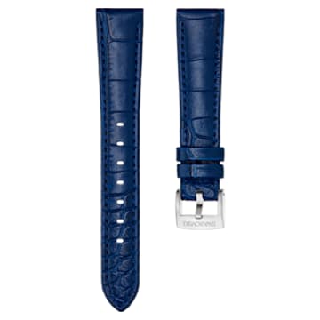 17mm watch strap, Leather with stitching, Blue, Stainless steel - Swarovski, 5674197
