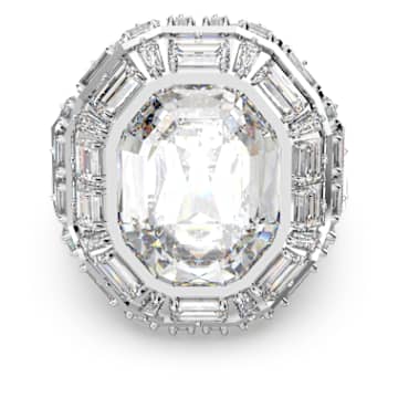 Mesmera cocktail ring, Octagon cut, White, Rhodium plated