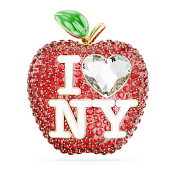 I LOVE NY tack pin, Red, Gold-tone plated