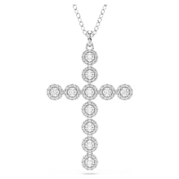 Pendente Insigne, Pavé, Croce, Bianco, Placcato rodio