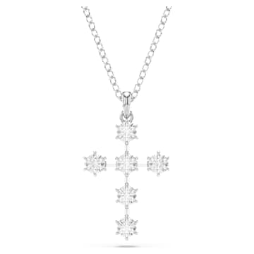 White Rhodium Plated Cross Round Cut Insigne Pendant Swarovski