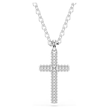 Bracciale Donna In Argento Sterling 925 Con Croce E Zirconi, Placcato Rodio, Tuscany Silver, Lunghezza 19 Cm, Confezione Regalo