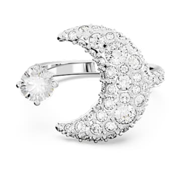 Luna open ring, Moon, White, Rhodium plated | Swarovski