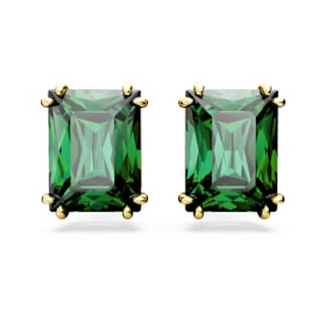 Stilla stud earrings Rectangular cut Green Gold tone plated Swarovski