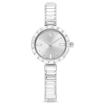 Matrix bangle watch, Swiss Made, Crystal bracelet, White