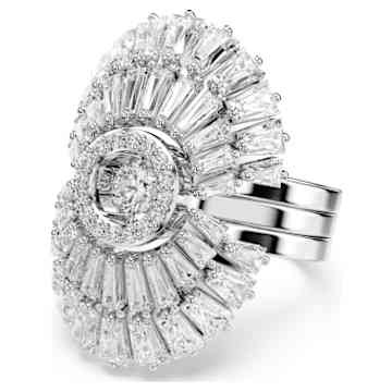 Dextera ring, Set (2), Sphere and cube, White, Rhodium plated