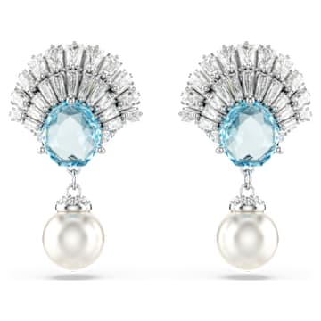 BOUCLES D'OREILLES ALLEMAGNE DE L'OUEST signées vintage, ton or, avec des perles bleues. - En vente sur France