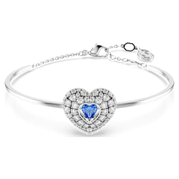 Idyllia バングル, ハート, ブルー, ロジウム・プレーティング | Swarovski