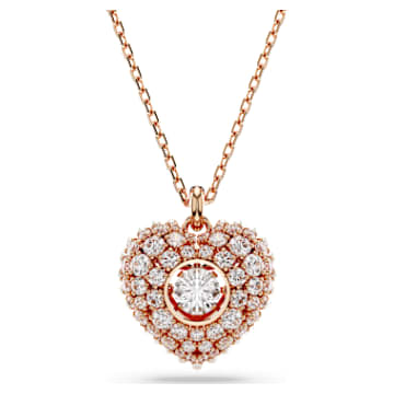 Idyllia pendant, Crystal pearl, Heart, White, Rose gold-tone
