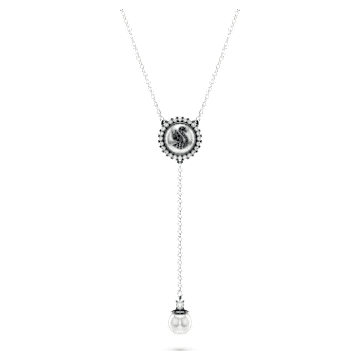 Swan Y pendant, Crystal pearl, Swan, Gray, Rhodium plated | Swarovski