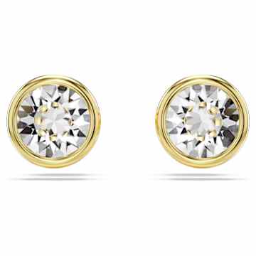 Imber stud earrings, Round cut, White, Rhodium plated