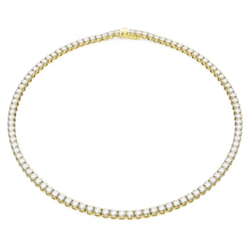 Matrix Tennis necklace, Round cut, White, Gold-tone plated