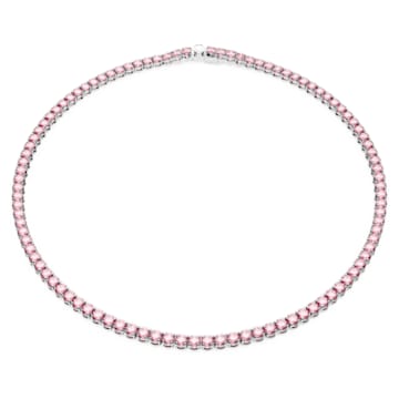 Swarovski Matrix Tennis necklace, Round cut, Pink, Rhodium plated