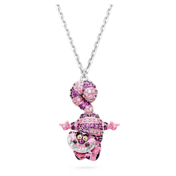 Alice in Wonderland pendant, Cat, Pink, Rhodium plated