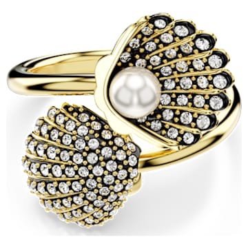 Idyllia open ring, Crystal pearl, Shell, White, Gold-tone plated
