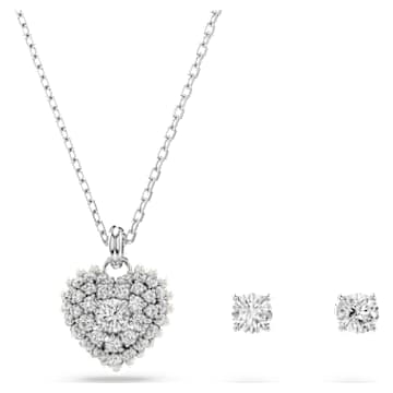 Parure De Bijoux 3 Pièces Pompadour - Cristal Rouge, Strass Blanc, Métal Argenté Sans Nickel