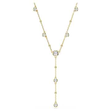 Constella Y necklace, Crystal pearl, Round cuts, White, Rhodium plated