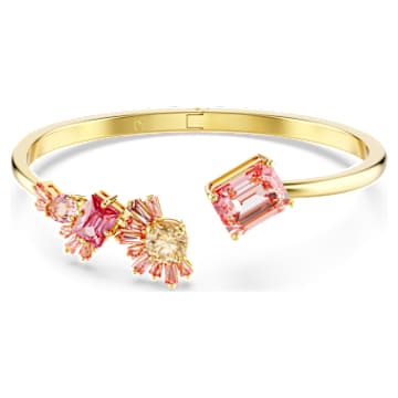 Gema bangle, Mixed cuts, Pink, Gold-tone plated