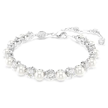 Matrix Tennis bracelet, Crystal pearl, Round cut, White Matrix Tennis bracelet, Crystal pearl, Round cut, White