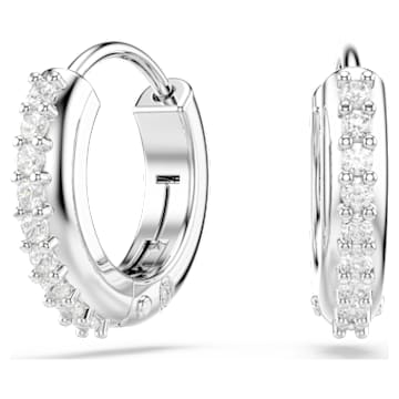 Matrix hoop earrings Round cut White Rhodium plated Swarovski
