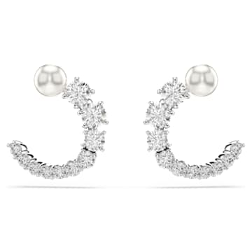Anneaux d'oreilles Matrix, Perle de cristal, Taille ronde, Blanches, Métal rhodié