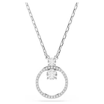 Matrix pendant, Crystal pearl, Round cut, White, Rhodium plated
