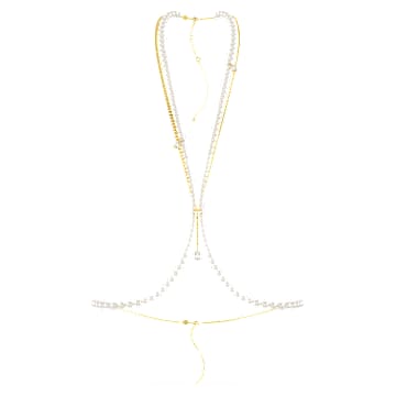 Idyllia body chain, Crystal pearls, White, Gold-tone plated