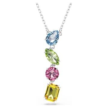 Gema Y pendant, Mixed cuts, Multicolored, Rhodium plated | Swarovski