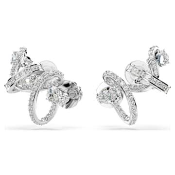 Hyperbola ear cuff, Mixed cuts, White, Rhodium plated