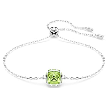 Birthstone Armband, Kissenschliff, August, Grün, Rhodiniert