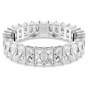 Matrix ring, Baguette cut, White, Rhodium plated | Swarovski 