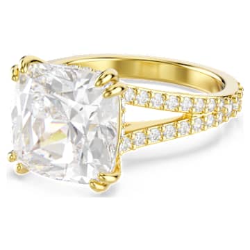Stilla cocktail ring, Square cut, Pavé, White, Gold-tone plated