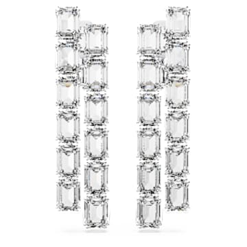 【SWAROVSKI】Millenia クリップロングイヤリング Millenia clip earrings, Octagon cut, Long, White, Rhodium