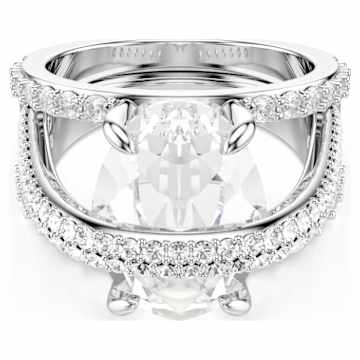 Idyllia open ring, Crystal pearl, Shell, White, Gold-tone