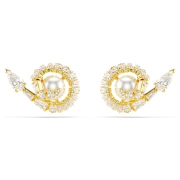 Snake stud earrings Crystal pearl Mixed cuts Year of the Snake White Gold tone plated