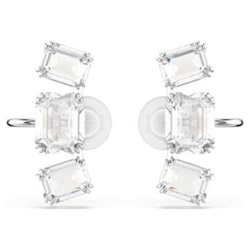 SWAROVSKI Matrix クリップイヤリング　片耳用 Matrix clip earrings, Square cut, White, Rhodium plated