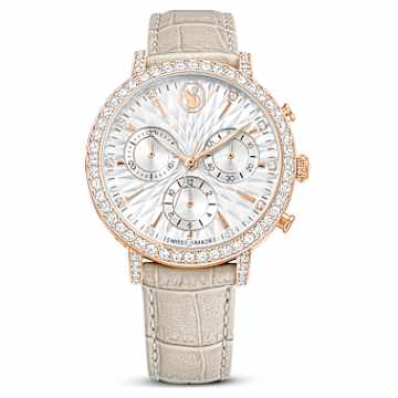 Octea chrono watch, Swiss Made, Leather strap, Gray, Rose gold