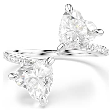 Bague ouverte Mesmera, Taille cœur, Pavé, Blanche, Métal rhodié