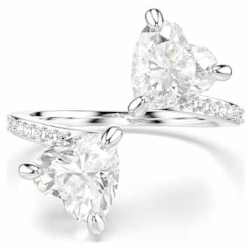 Matrix ring, Mixed cuts, Heart, White, Rhodium plated