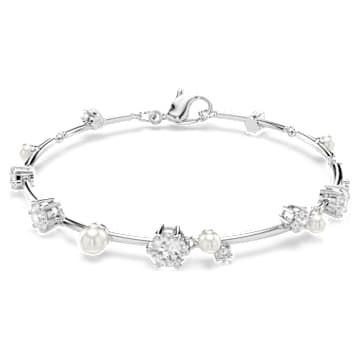 Constella bracelet, Crystal pearl, Round cuts, White, Rhodium