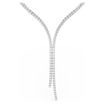 Matrix Y necklace, Round cut, White, Rhodium plated