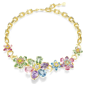 Collier Pendentif Fleur Multicolore Plaqué Argent - Neuf Avec étiquettes - Zirconium Cubique