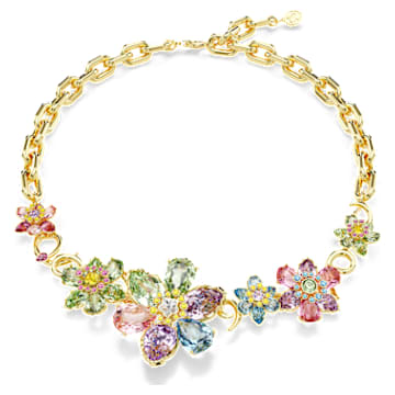 Idyllia necklace, Mixed cuts, Flower, Multicolored, Gold-tone plated by SWAROVSKI