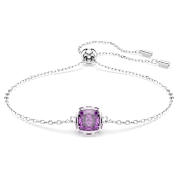 Birthstone bracelet, Square cut, February, Purple, Rhodium plated