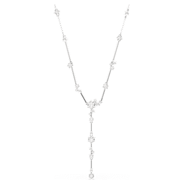 Constella Y necklace, Crystal pearl, Round cuts, White Constella Y necklace, Crystal pearl, Round cuts, White