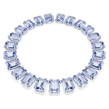 Millenia necklace, Oversized crystals, Octagon cut, Blue, Rhodium plated